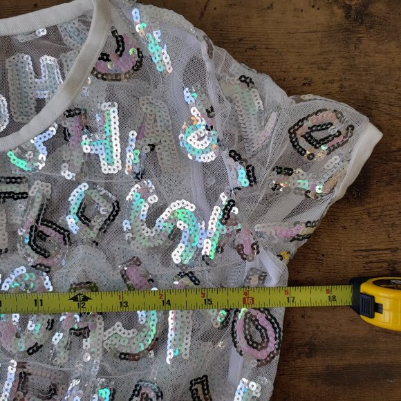 Silver Pink Sequin Letter Mesh Skirt Crop Top from Monster High Wardrobe - Picture 10 of 12